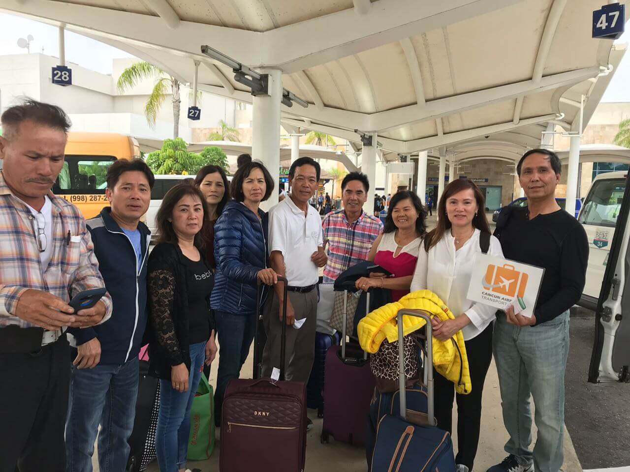 Group of customers arriving to the airport